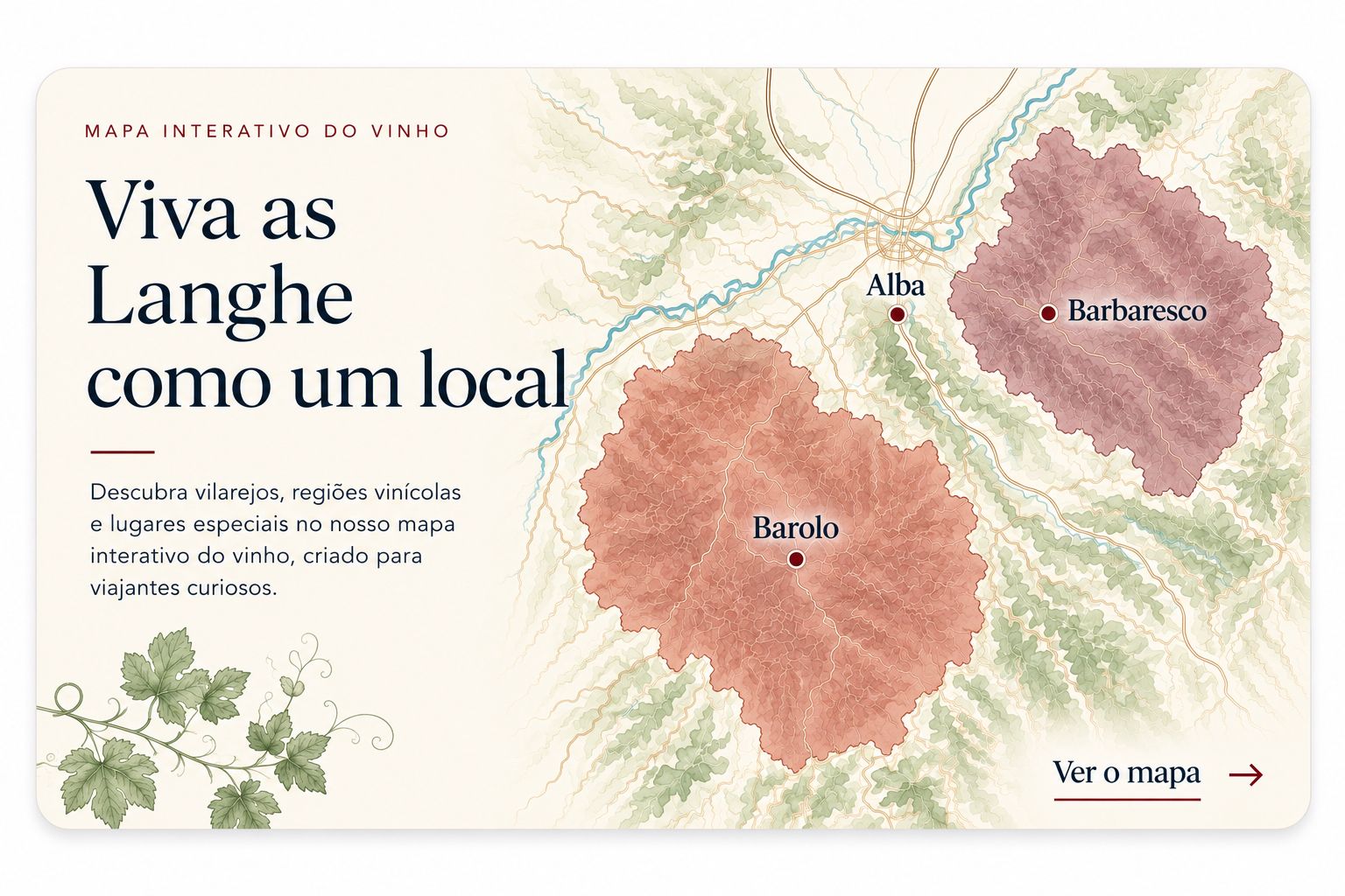Mapa interativo de vinhos das Langhe: Alba, Barolo e Barbaresco. Ver o mapa.